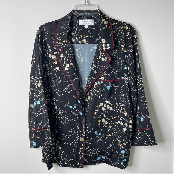 Bed to Brunch Botanical Floral Print Pajama Loungewear Notch Collar Button Shirt - Picture 13 of 13